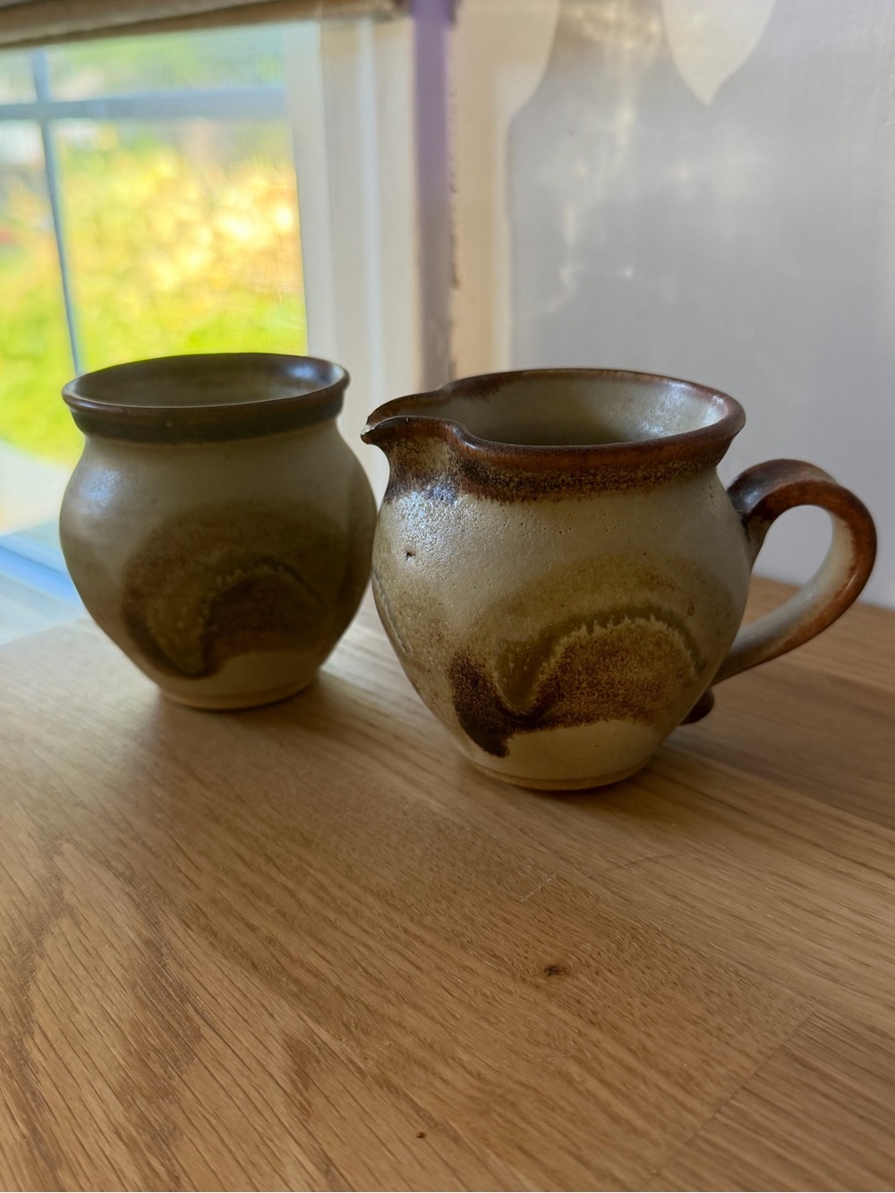 Handmade Ceramic Creamer and Sugar Set — Brown and Cream Glaze